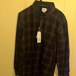 Ben Sherman Dark Green and Brown Plaid Button-Down Shirt